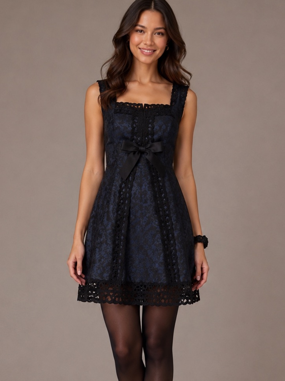 Anna Sui x Target Dress Women's 4 (5) Goth Lace Bow Blue Black Mini B22